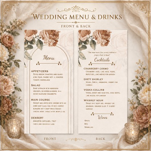 Rustikale Boho-Terrakotta-Floral-Hochzeitsmenü | Menükarte
