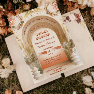 Rustikale Boho-Terrakotta-Pampas-Blumen-Brautparty Einladung