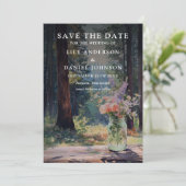 Rustikale Boho-Wald-Blumen-Mason-Glas-Foto-Hochzei Save The Date (Stehend Vorderseite)