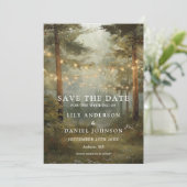 Rustikale Boho-Wald-Lichterketten-Foto-Hochzeit Save The Date (Stehend Vorderseite)