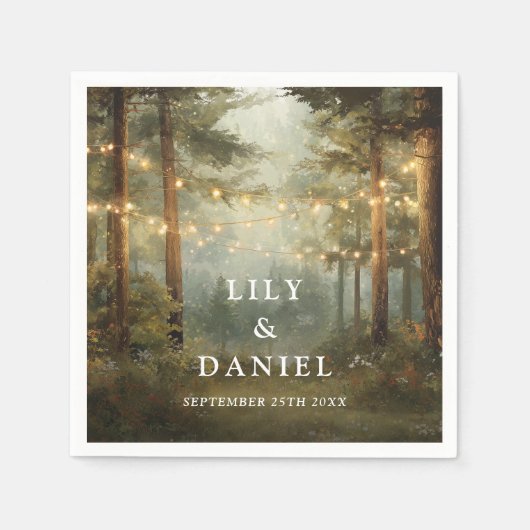 Rustikale Boho-Wald-Lichterketten-Foto-Hochzeit Serviette (Vorderseite)