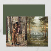 Rustikale Boho-Wald-Lichterketten-Hochzeitsfoto Save The Date (Vorne/Hinten)