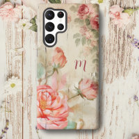 Rustikale Boho-Wasserfarbe Antike Rosen mit Monogr