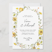 Rustikale Boho-Wasserfarbe-Gelbe Florale Hochzeit Einladung (Vorderseite)