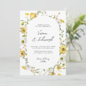Rustikale Boho-Wasserfarbe-Gelbe Florale Hochzeit Einladung (Stehend Vorderseite)