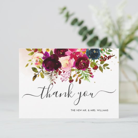 Rustikale Boho Wasserfarbe Schwarze Marsala Marine Einladung (Stehend Vorderseite)