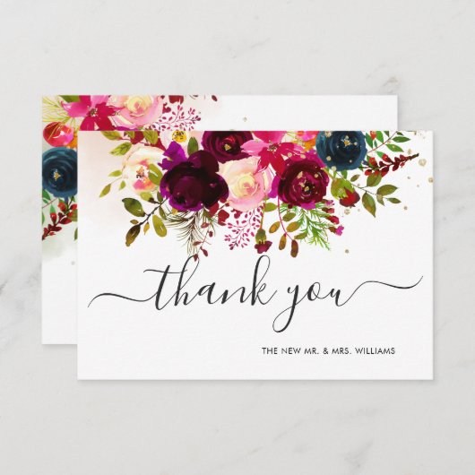 Rustikale Boho Wasserfarbe Schwarze Marsala Marine Einladung (Vorne/Hinten)