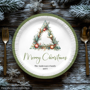 Rustikale Boho-Wasserfarbe-Weihnachtsbaum-Festtags Pappteller