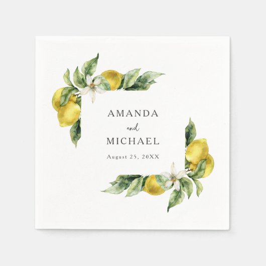 Rustikale Boho Wasserfarbe Zitronenfrüchte Zitrusf Serviette (Vorderseite)