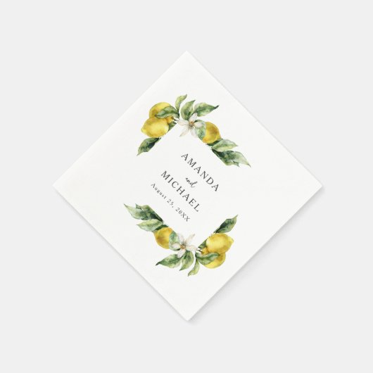 Rustikale Boho Wasserfarbe Zitronenfrüchte Zitrusf Serviette (Ecke)