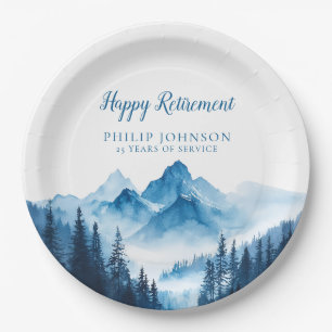 Rustikale Boho-Wasserfarben-Berge-Ruhestandsfeier Pappteller