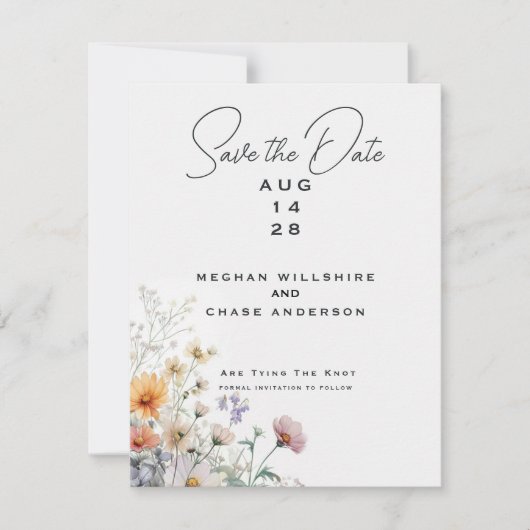 Rustikale Boho Wasserfarben-Wildblumen Einladung (Vorderseite)