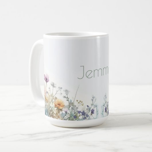 Rustikale Boho Wasserfarben-Wildblumen Kaffeetasse (Vorderseite Links)