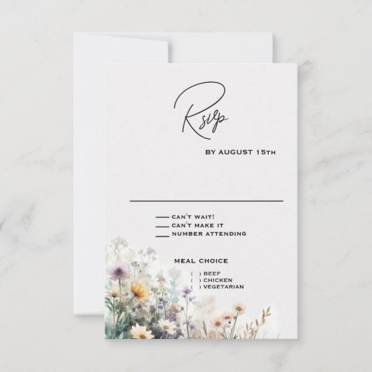 Rustikale Boho Wasserfarben-Wildblumen RSVP Karte (Vorderseite)