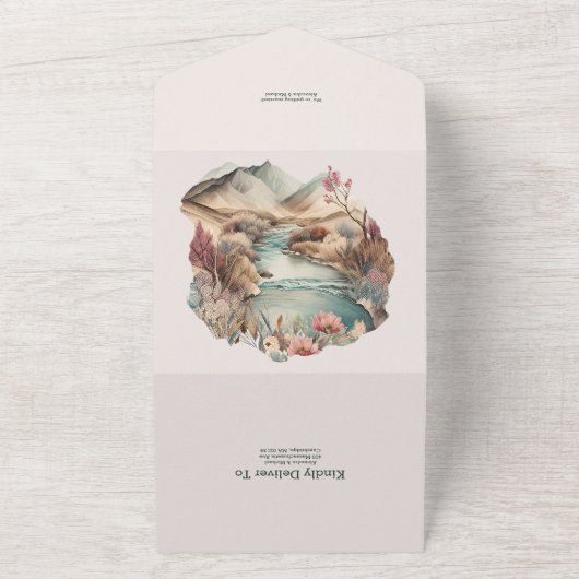 Rustikale Boho Wasserfarbenhochzeit All In One Einladung (Außenbereich)