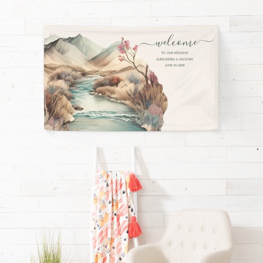 Rustikale Boho Wasserfarbenhochzeit Banner (Insitu)