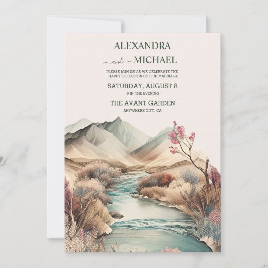 Rustikale Boho Wasserfarbenhochzeit Einladung (Vorderseite)