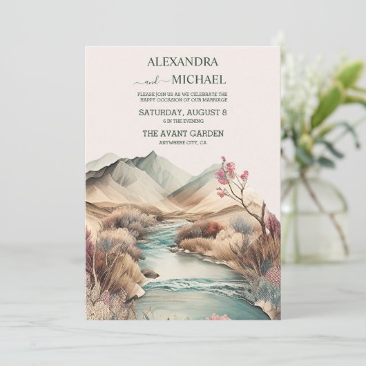 Rustikale Boho Wasserfarbenhochzeit Einladung (Stehend Vorderseite)
