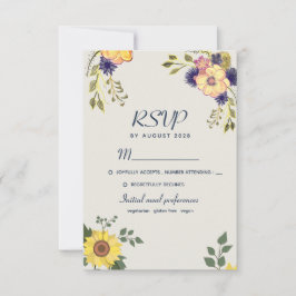 Rustikale Boho Watercolor-Blume Hochzeit RSVP Karte