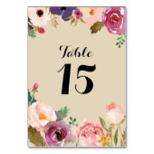 Rustikale Boho Watercolor-Blume Hochzeit Tischnummer (Vorderseite)