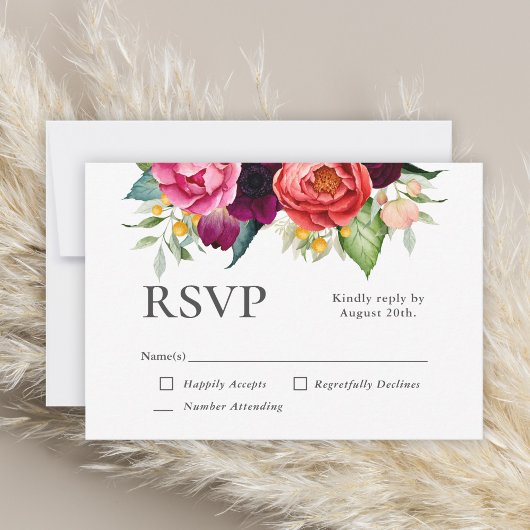 Rustikale Boho Watercolor Blumenhochzeit RSVP Karte