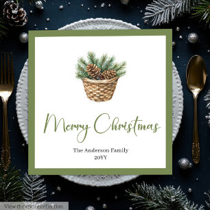 Rustikale Boho-Watercolor-Weihnachtsbaum-Festtags- Serviette