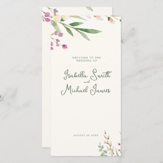 Rustikale Boho Watercolor-Wildblumen Hochzeit (Vorne/Hinten)