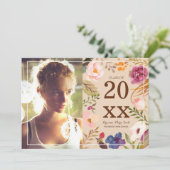 Rustikale Boho Watercor Blume Foto Grad Party Einladung (Stehend Vorderseite)