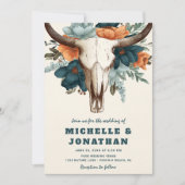 Rustikale Boho Western Cow Skull Floral Wedding Einladung (Vorderseite)