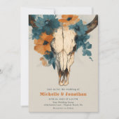 Rustikale Boho Western Cow Skull Floral Wedding Einladung (Vorderseite)