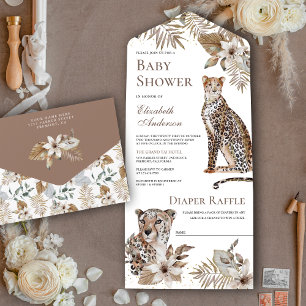 Rustikale Boho-Wild-Safari-Leoparden-Baby-Party All In One Einladung