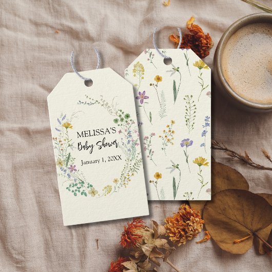 Rustikale Boho Wildblume Babydusche Geschenkanhänger