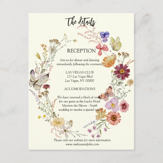 Rustikale Boho-Wildblume Begleitkarte (Vorderseite)