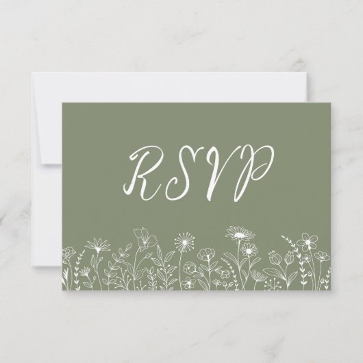 Rustikale Boho Wildblume Blumenzettel Green RSVP C (Vorderseite)
