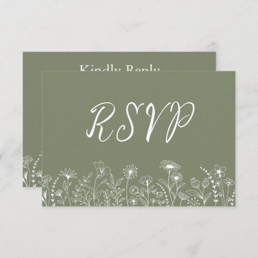 Rustikale Boho Wildblume Blumenzettel Green RSVP C (Vorne/Hinten)