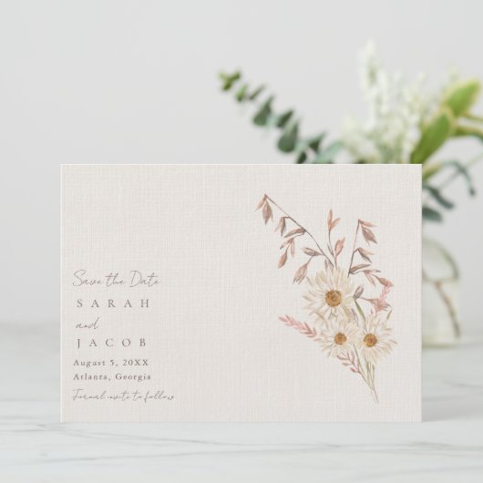 Rustikale Boho Wildblume Bohemisch Hochzeit Save The Date (Stehend Vorderseite)