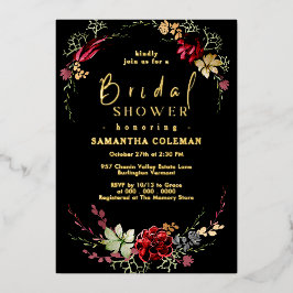 Rustikale Boho Wildblume Elegantes Schwarzes Braut Folieneinladung