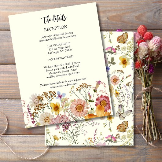 Rustikale Boho Wildblume Hochzeitdetails Begleitkarte