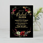 Rustikale Boho Wildblume Modernes Schwarzes Brautp Folieneinladung (Stehend vorne)