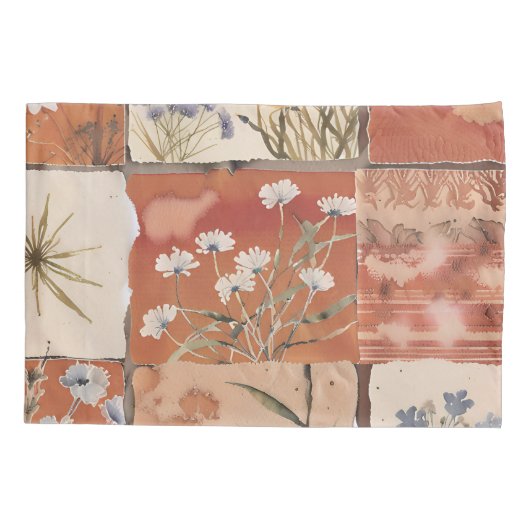 Rustikale Boho Wildblume Patchwork Terracotta auf Kissenbezug (Rückseite)