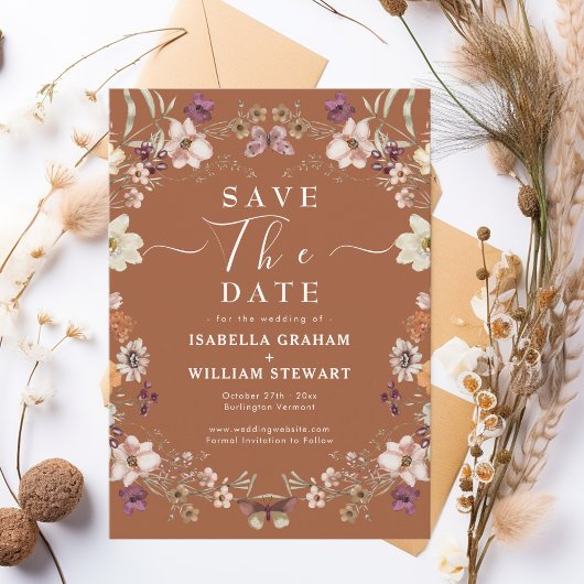 Rustikale Boho Wildblume Terracotta Save the Date Einladung