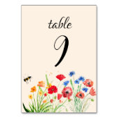 Rustikale Boho Wildblume Wasserfarben Blumenhochze Tischnummer (Rückseite)