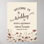 Rustikale Boho Wildblumen Elegante Hochzeit Willko Poster (Vorne)