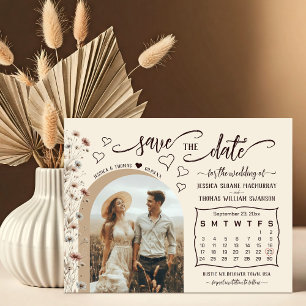 Rustikale Boho Wildblumen Foto & Calendar Wedding Save The Date