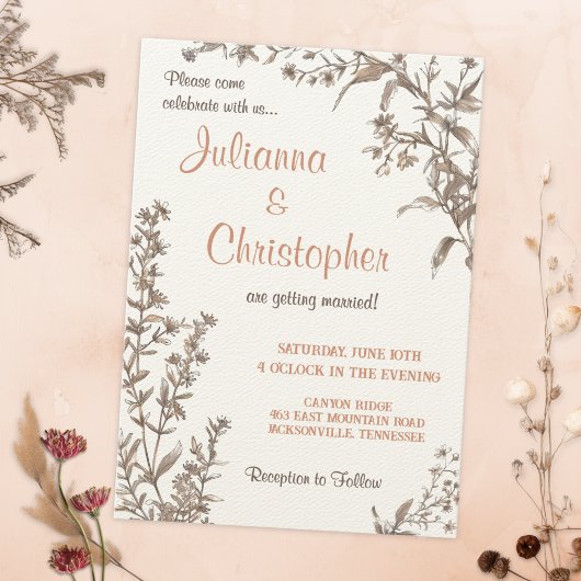 Rustikale Boho-Wildblumen Hochzeit Einladung