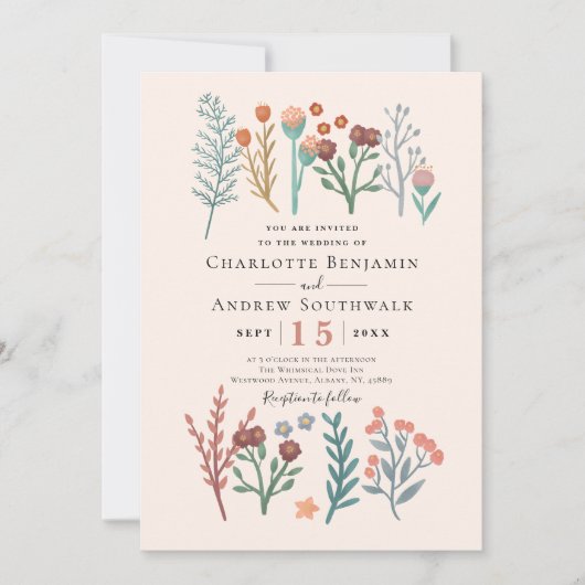Rustikale Boho-Wildblumen Hochzeit Einladung (Vorderseite)