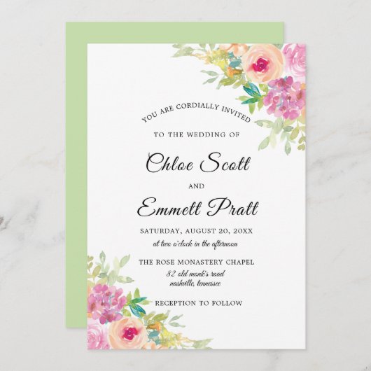 Rustikale Boho-Wildblumen Hochzeit Einladung (Vorne/Hinten)