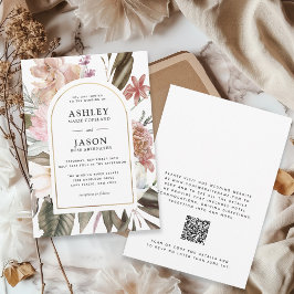 Rustikale Boho-Wildblumen Hochzeit mit QR-Code Einladung