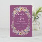 Rustikale Boho-Wildblumen-Save-the-Date-Beeren-Pur Einladung (Stehend Vorderseite)