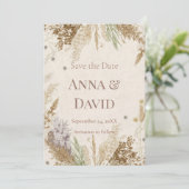 Rustikale Boho-Winter-Save-the-Date-Karte mit Pamp Einladung (Stehend Vorderseite)